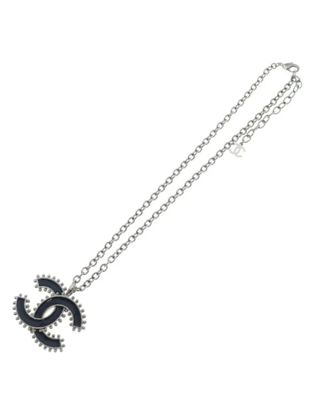 Chanel CC Logo Chain Necklace Silver